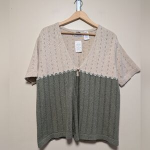 Northern Reflections XL Cream & Sage Pointelle Knit Cardigan Made in Canada